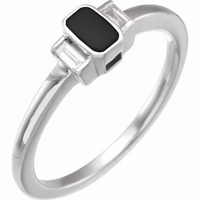 14K Gold .08 CTW Natural Diamond & Enamel Ring