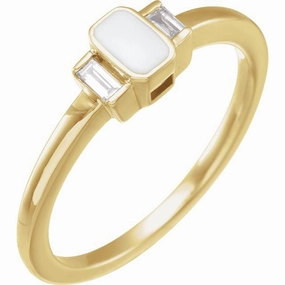 14K Gold .08 CTW Natural Diamond & Enamel Ring
