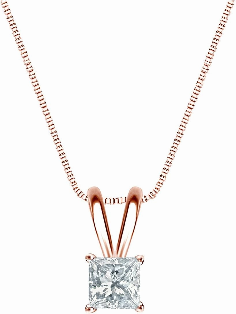 14k Gold 4-Prong Basket Princess-Cut Diamond Solitaire Pendant (1/5-1 cttw, H-I, SI2-I1)