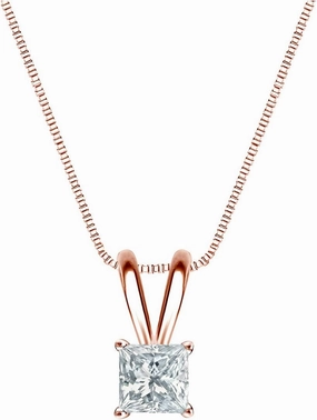 14k Gold 4-Prong Basket Princess-Cut Diamond Solitaire Pendant (1/5-1 cttw, H-I, SI2-I1)