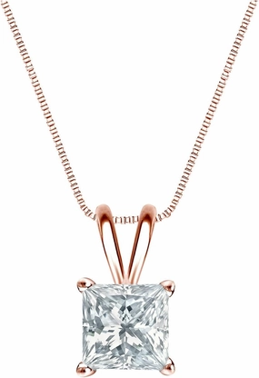 14k Rose Gold 4-Prong Basket Princess-Cut Diamond Solitaire Pendant (3/8 cttw, G-H, SI1-SI2)