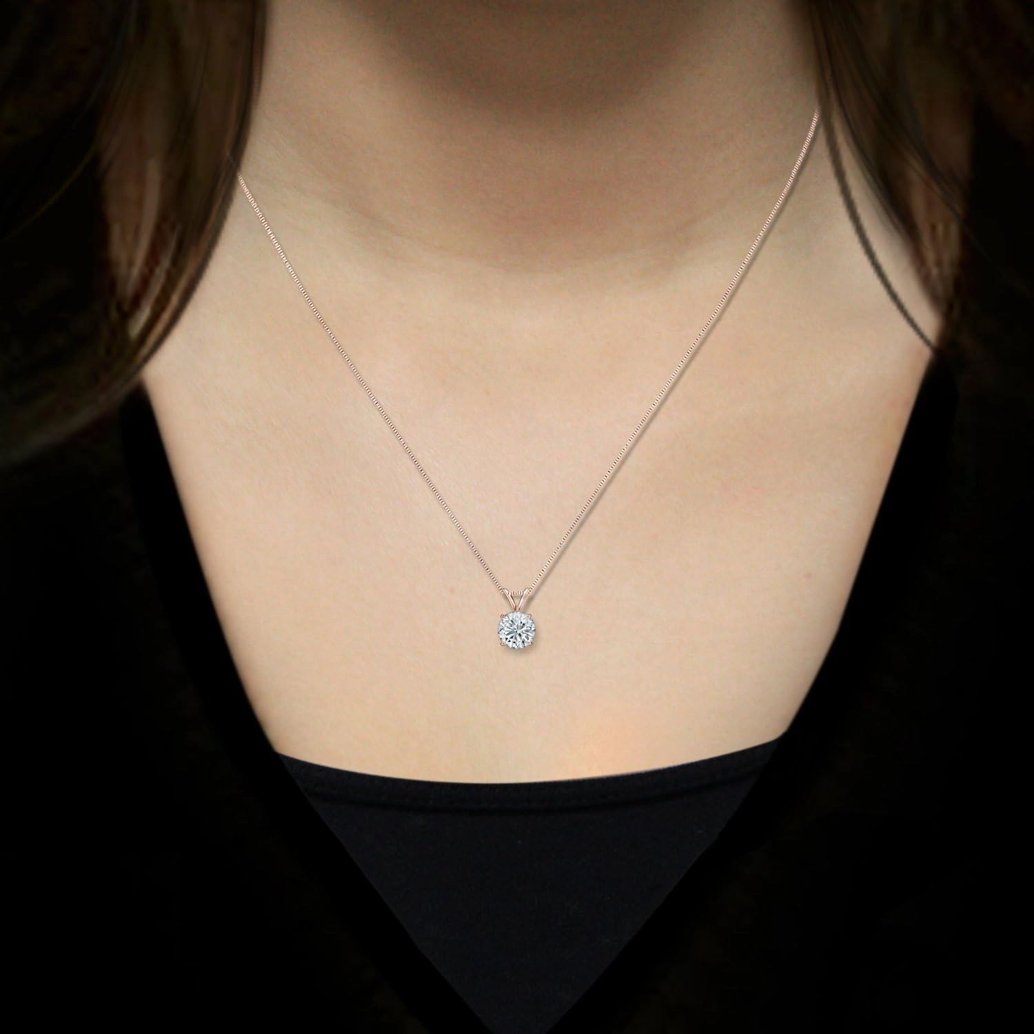 14k Rose Gold 4-Prong Basket Round Diamond Solitaire Pendant (1/5-1 cttw, White, I1-I2)