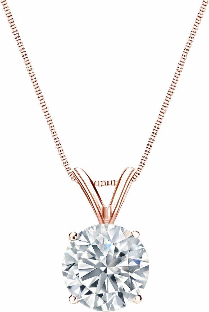 14k Rose Gold 4-Prong Basket Round Diamond Solitaire Pendant (1/5-1 cttw, White, I1-I2)