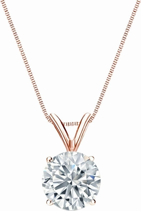 14k Rose Gold 4-Prong Basket Round Diamond Solitaire Pendant (1/5-1 cttw, White, I1-I2)