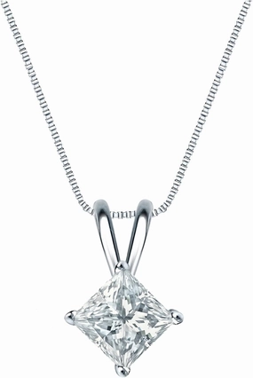 14k White Gold 4-Prong Basket Princess-Cut Diamond Solitaire Pendant (0.60 cttw, G-H, VS2-SI1)