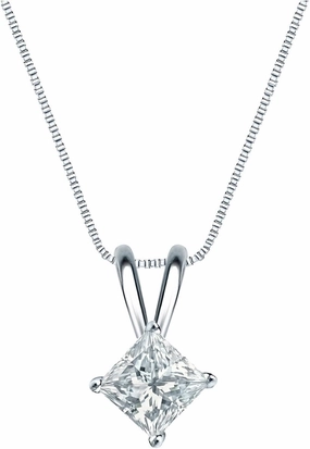 14k White Gold 4-Prong Basket Princess-Cut Diamond Solitaire Pendant (1/2 cttw, H-I, I1-I2)