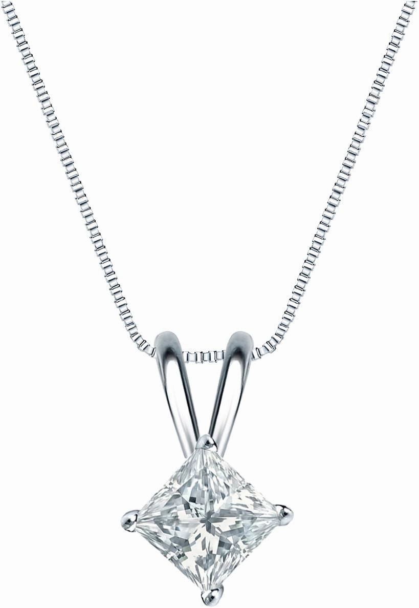14k White Gold 4-Prong Basket Princess-Cut Diamond Solitaire Pendant (1/2 cttw, H-I, I1-I2)