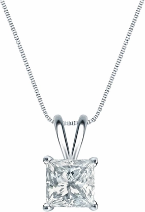 14k White Gold 4-Prong Basket Princess-Cut Diamond Solitaire Pendant (1/4 cttw, G-H, SI1-SI2)