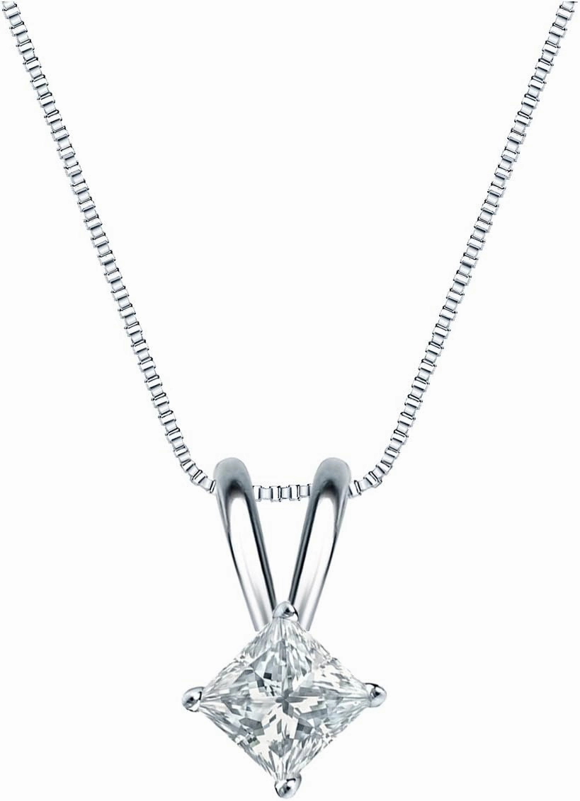 14k White Gold 4-Prong Basket Princess-Cut Diamond Solitaire Pendant (1/4 cttw, G-H, VS2-SI1)