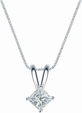 14k White Gold 4-Prong Basket Princess-Cut Diamond Solitaire Pendant (1/4 cttw, G-H, VS2-SI1)