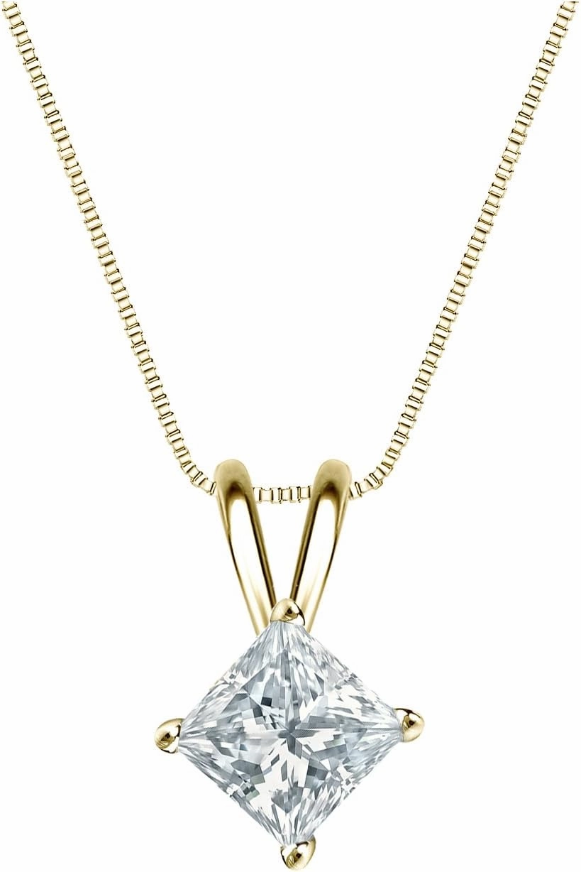 14k Yellow Gold 4-Prong Basket Princess-Cut Diamond Solitaire Pendant (0.60 cttw, H-I, SI2-I1)