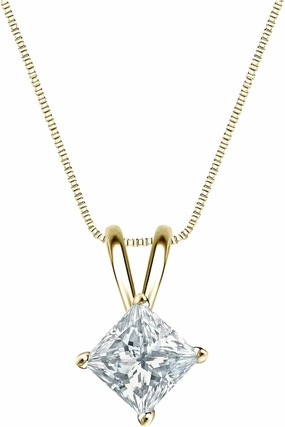 14k Yellow Gold 4-Prong Basket Princess-Cut Diamond Solitaire Pendant (0.60 cttw, H-I, SI2-I1)