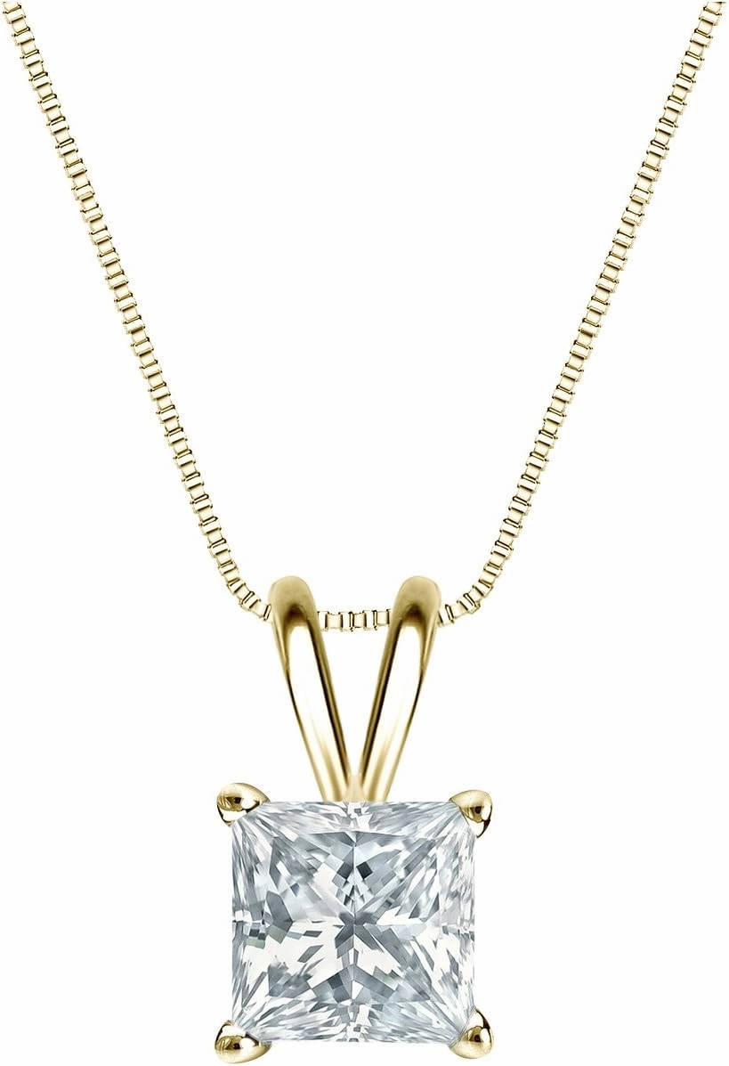14k Yellow Gold 4-Prong Basket Princess-Cut Diamond Solitaire Pendant (1/2 cttw, G-H, VS2-SI1)