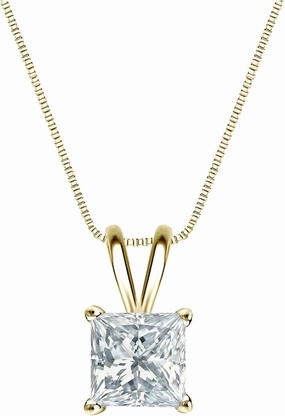 14k Yellow Gold 4-Prong Basket Princess-Cut Diamond Solitaire Pendant (1/2 cttw, G-H, VS2-SI1)