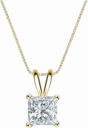 14k Yellow Gold 4-Prong Basket Princess-Cut Diamond Solitaire Pendant (3/8 cttw, H-I, SI2-I1)