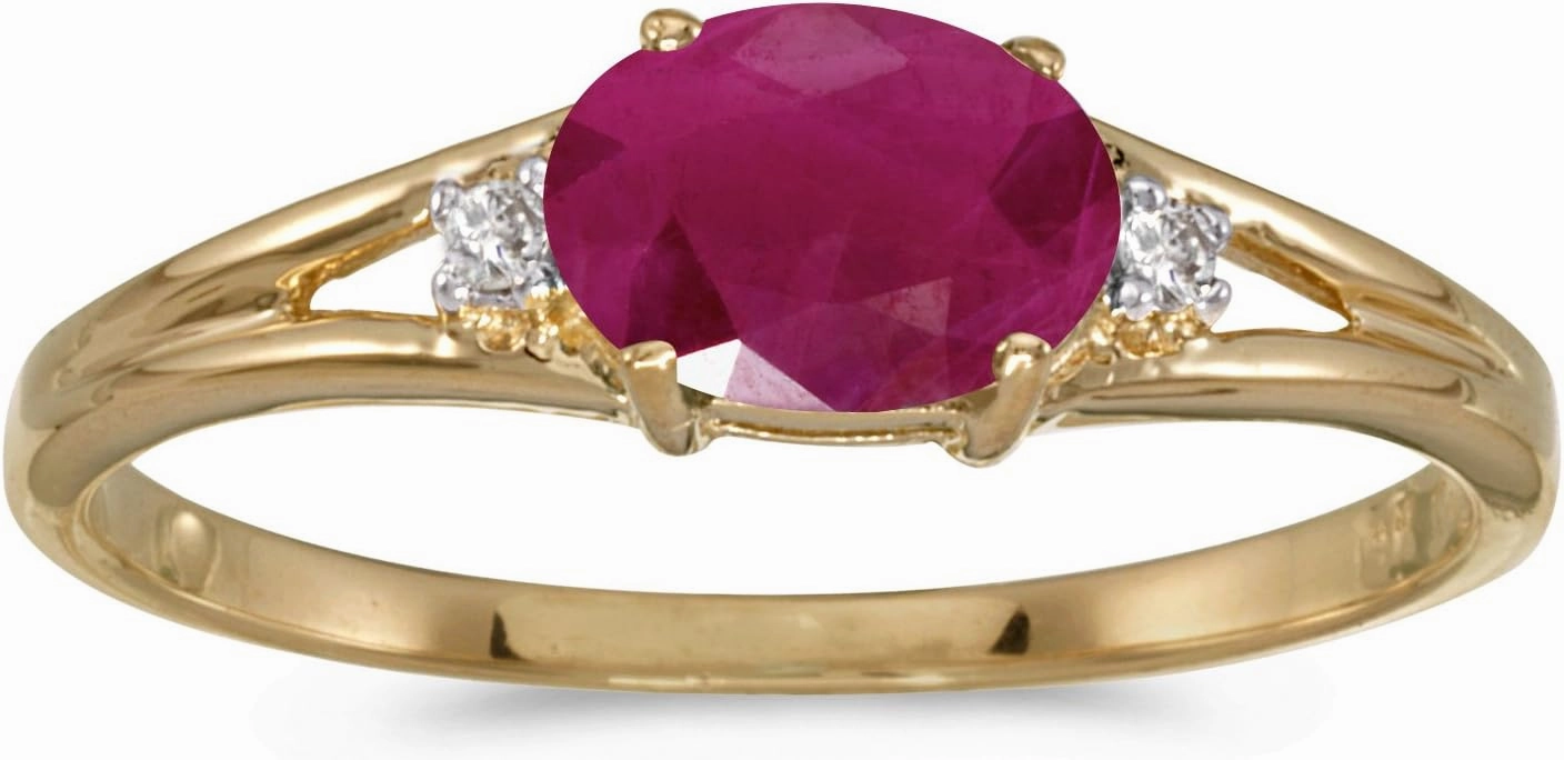 14k Yellow Gold Oval Ruby And Diamond Ring