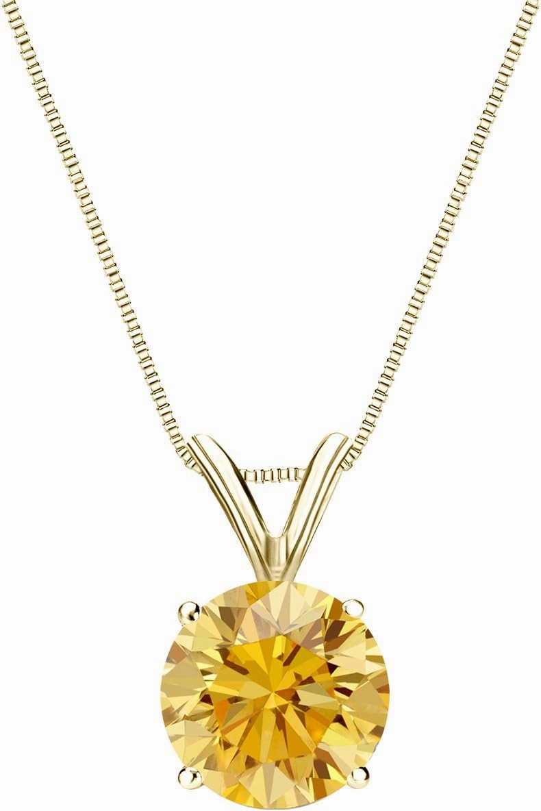 14k Yellow Gold Round-cut Yellow Diamond 4-Prong Basket Solitaire Pendant (1 cttw, Yellow, I1-I2)