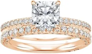 1.5 CT Cushion Cut Colorless Moissanite Engagement Ring Set, Tacori Wedding/Bridal Sets, 925 Sterling Silver, Anniversary Ring Pave Set, Holiday Gift for Women, 10K/14K/18K/22K Gold