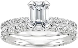 1.5 CT Emerald Cut Colorless Moissanite Engagement Ring Set, Tacori Wedding/Bridal Sets, 925 Sterling Silver, Anniversary Ring Pave Set, Holiday Gift for Women, 10K/14K/18K/22K Gold