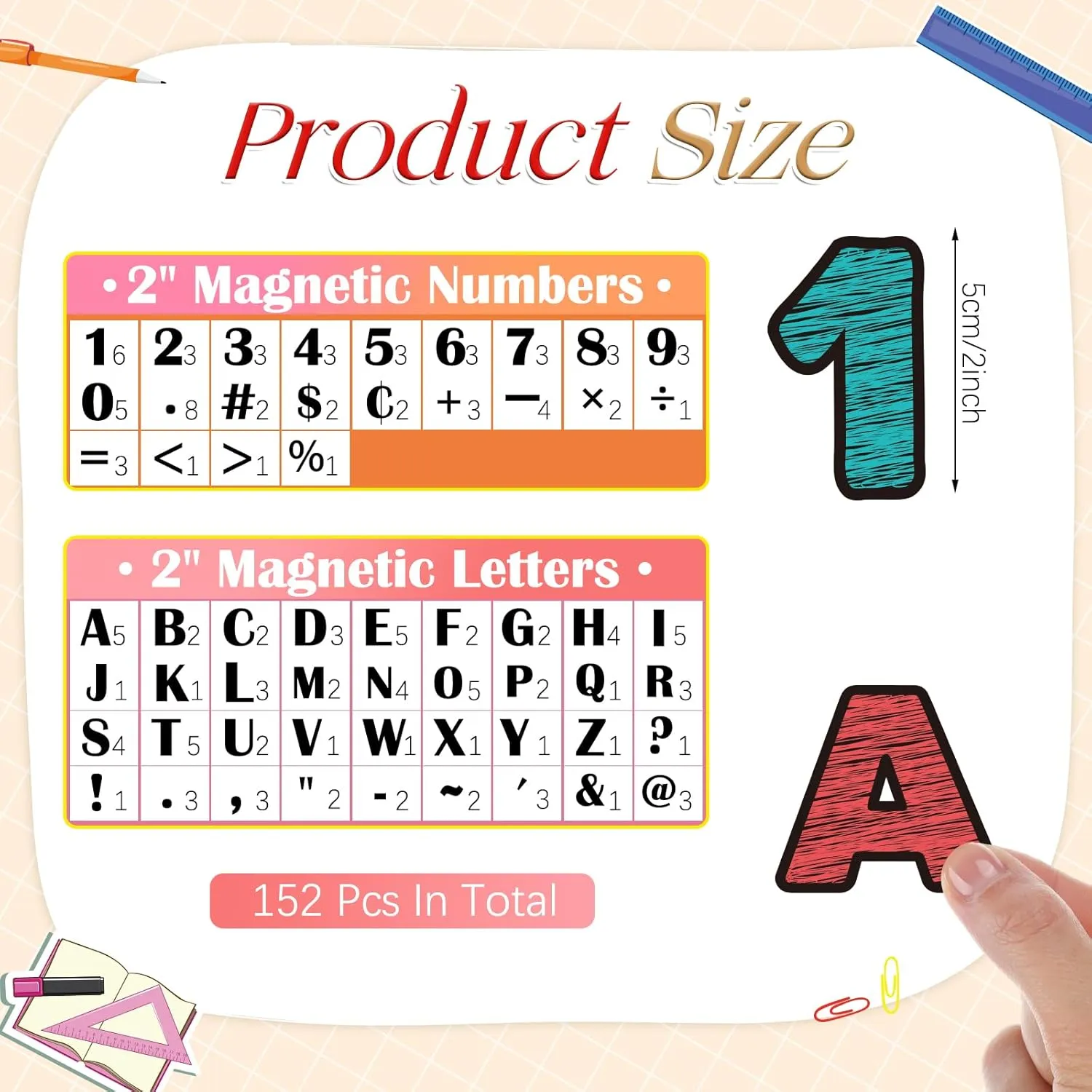 152 Pcs Magnetic Letters and Numbers Set 2'' Fridge Magnetic Alphabet Letters Kit for Toddlers Kids Whiteboard Classroom Educational Tool Home Learning(Chalkboard Brights)