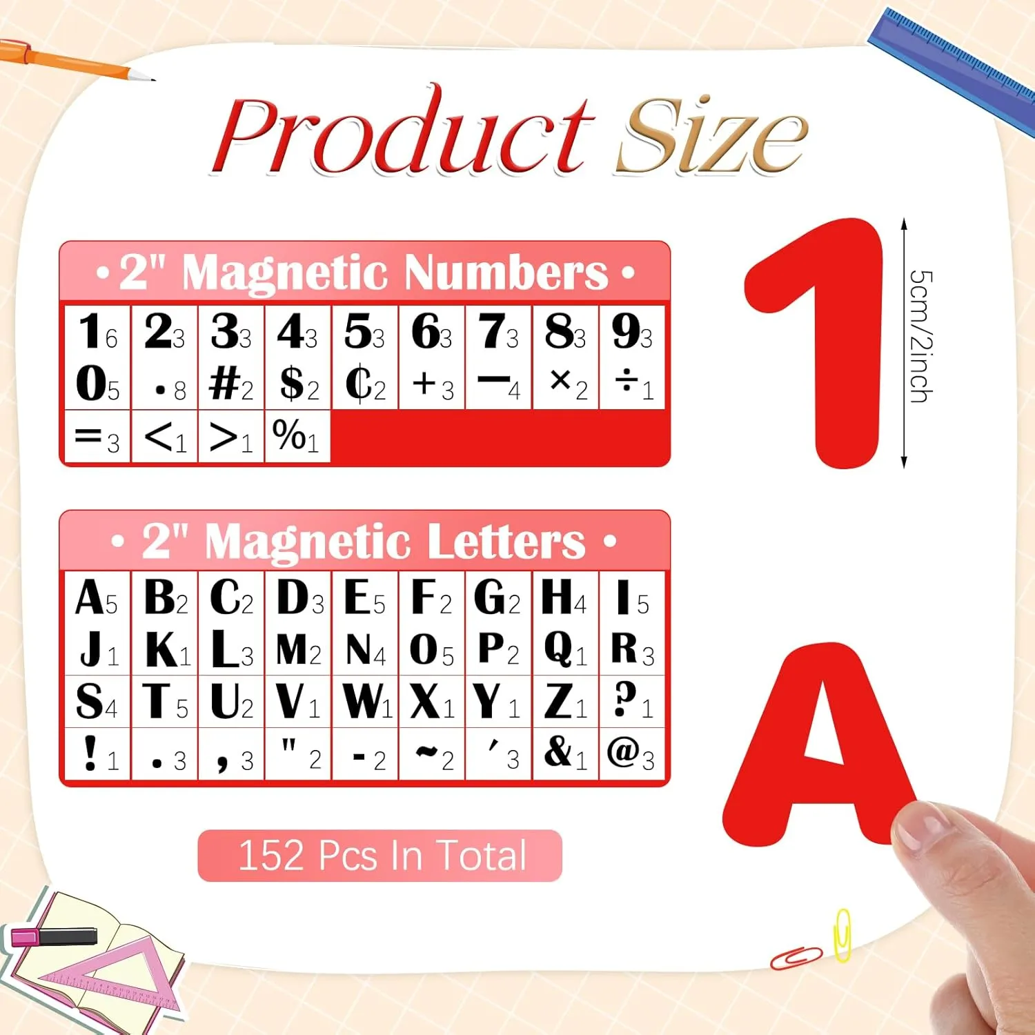 152 Pcs Magnetic Letters and Numbers Set 2'' Fridge Magnetic Alphabet Letters Kit for Toddlers Kids Whiteboard Classroom Educational Tool Home Learning(Rainbow)