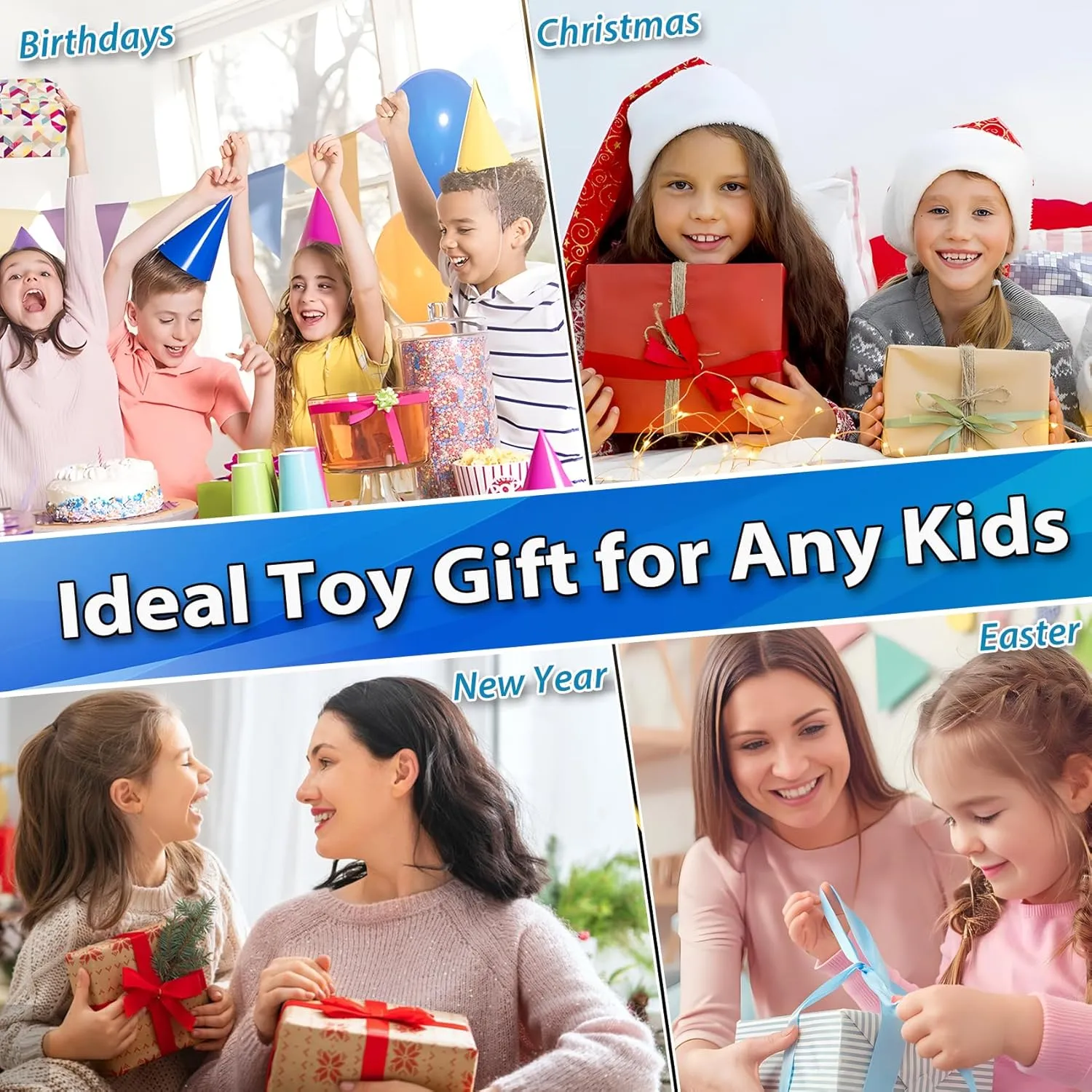 16 Bit Handheld Game Toys for Kids,3.2'' IPS HD Big Screen,Built in 100 Video Games,Boys Girls Portable Rechargeable Gaming Device,Children's Party Easter Birthday Xmas Gift (Blue)