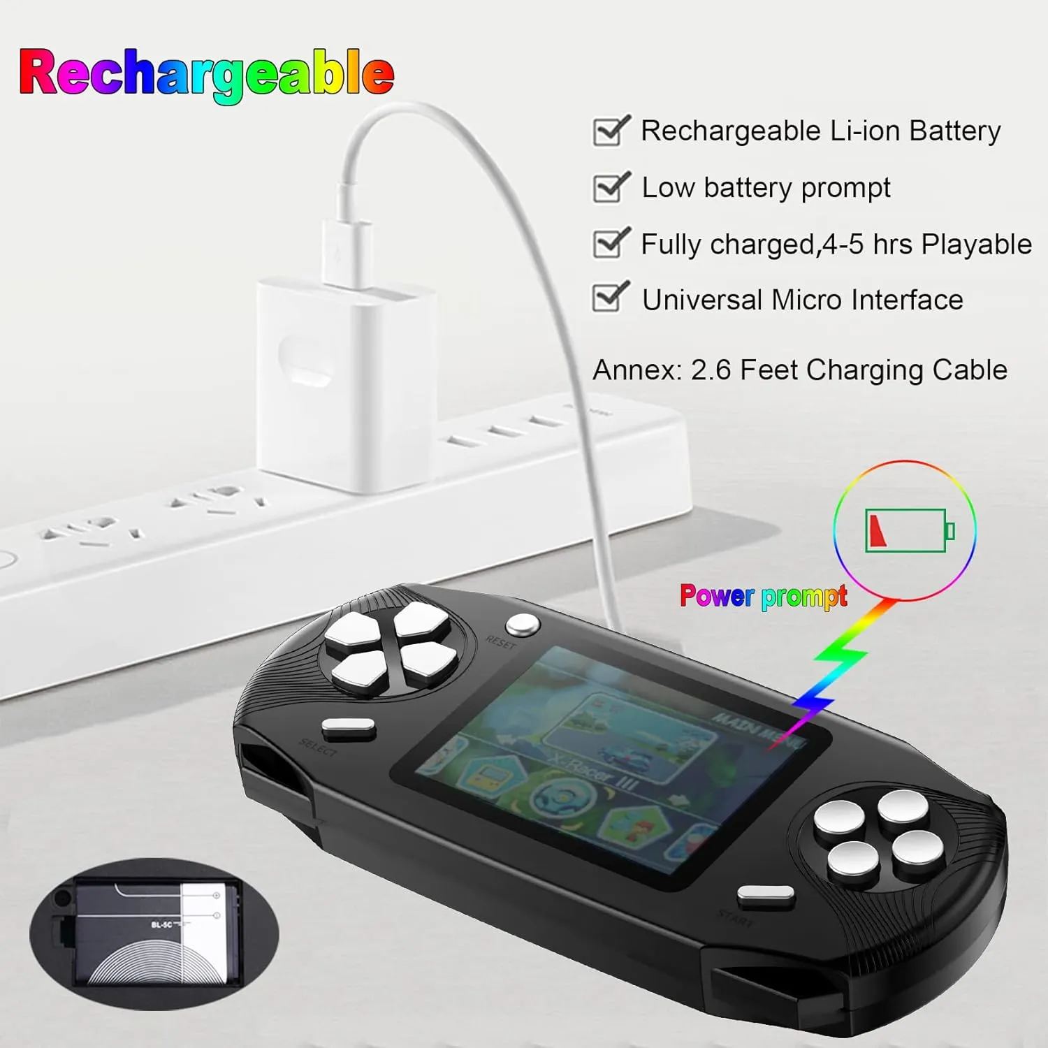 16 Bit Handheld Games for Kids Adults 3.0'' Large Screen Preloaded 100 HD Classic Retro Video Games USB Rechargeable Seniors Electronic Game Player Birthday Xmas Present (Black)