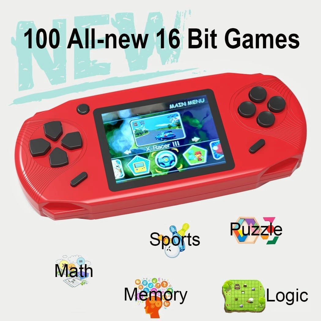 16 Bit Handheld Games for Kids Adults 3.0'' Large Screen Preloaded 100 HD Classic Retro Video Games USB Rechargeable Seniors Electronic Game Player Birthday Xmas Present (Red)