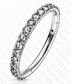 16 Gauge Implant Grade Titanium Hinged Segment Hoop Rings With High Precision Set CZ Paved Outter side (L. 8mm or 10mm)