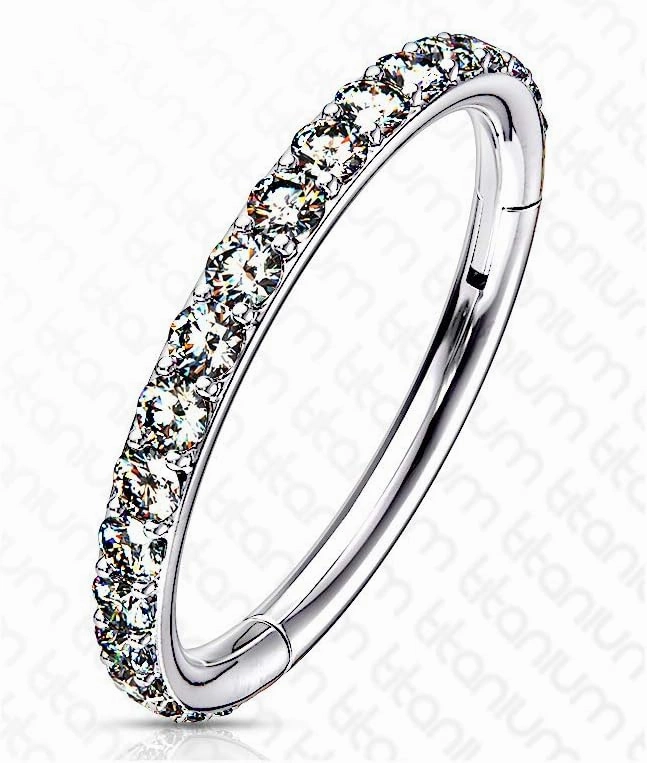 16 Gauge Implant Grade Titanium Hinged Segment Hoop Rings With High Precision Set CZ Paved Outter side (L. 8mm or 10mm)