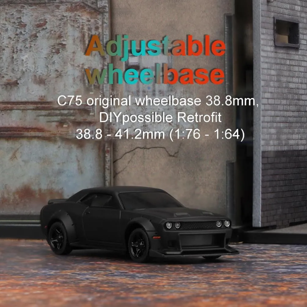 1:76 Turbo Racing Scale RC Sport Car, Table Racing Remote Control Mini Model Car Full Proportional RTR Kit Toys (C75-black)