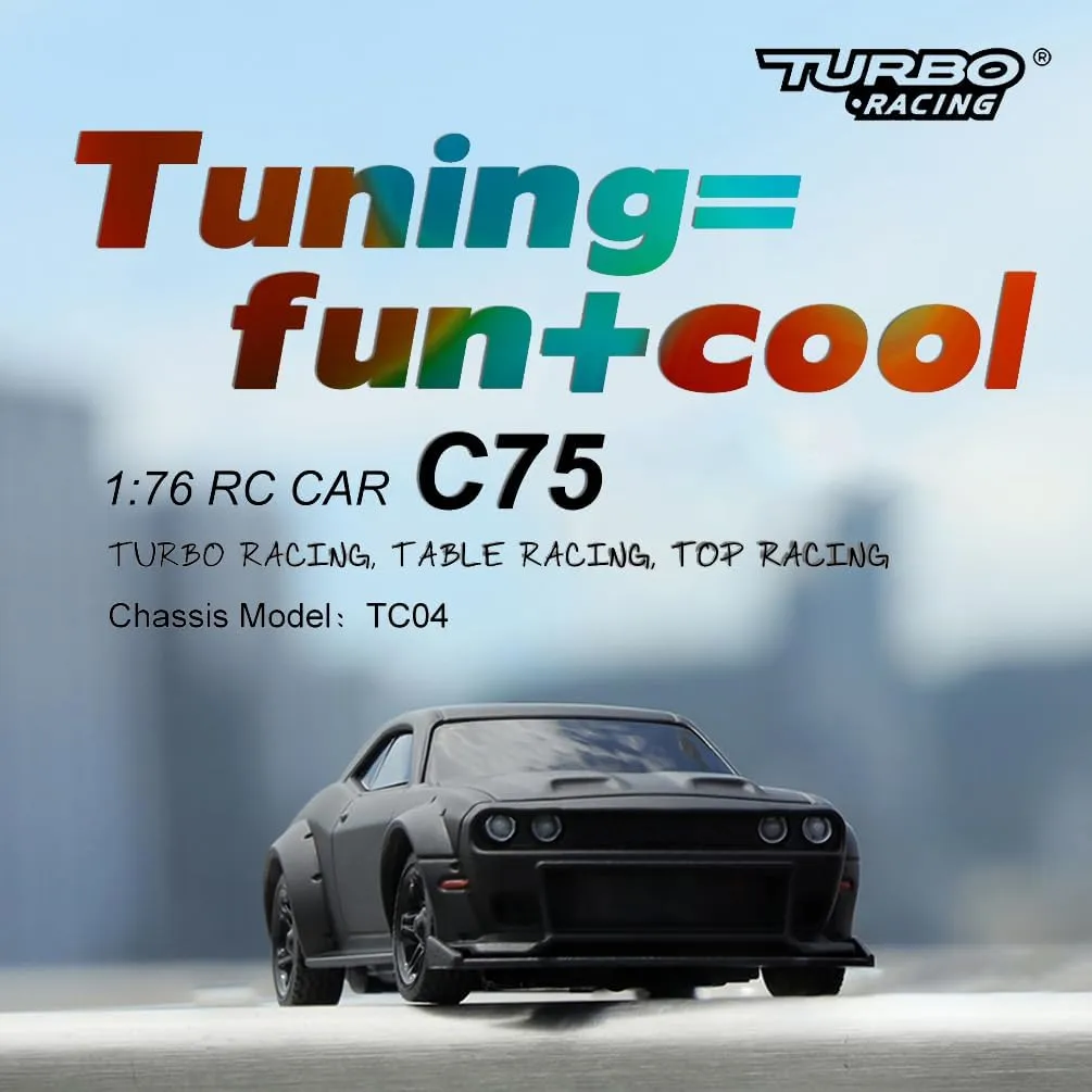 1:76 Turbo Racing Scale RC Sport Car, Table Racing Remote Control Mini Model Car Full Proportional RTR Kit Toys (C75-black)