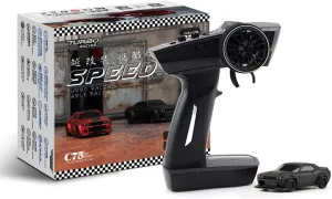 1:76 Turbo Racing Scale RC Sport Car, Table Racing Remote Control Mini Model Car Full Proportional RTR Kit Toys (C75-black)