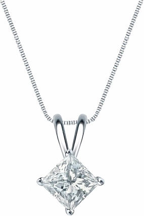 18k White Gold 4-Prong Basket Princess-Cut Diamond Solitaire Pendant (0.60 cttw, G-H, VS2-SI1)
