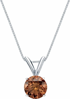 18k White Gold 4-Prong Basket Round-cut Brown Diamond Solitaire Pendant (1/2 cttw, Brown, SI1-SI2)