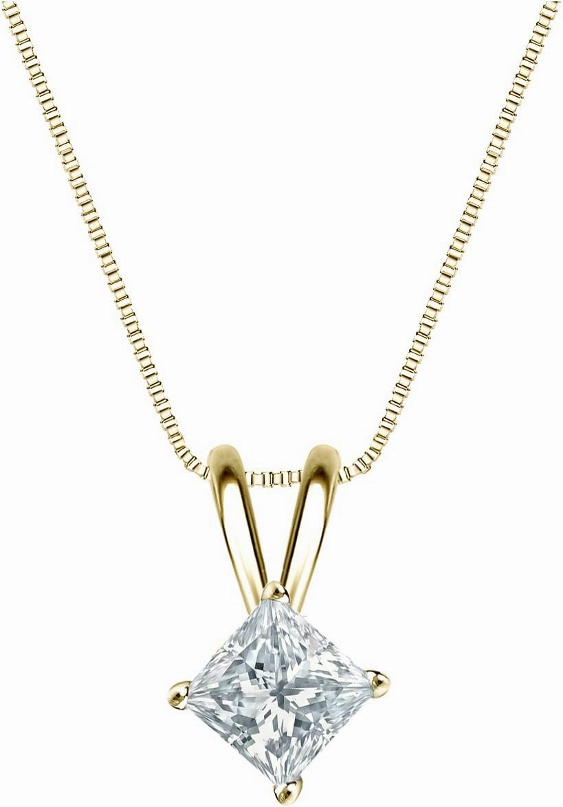 18k Yellow Gold 4-Prong Basket Princess-Cut Diamond Solitaire Pendant (1/2 cttw, H-I, SI2-I1)
