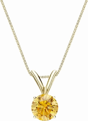 18k Yellow Gold Round-cut Yellow Diamond 4-Prong Basket Solitaire Pendant (3/8 cttw, Yellow, I1-I2)