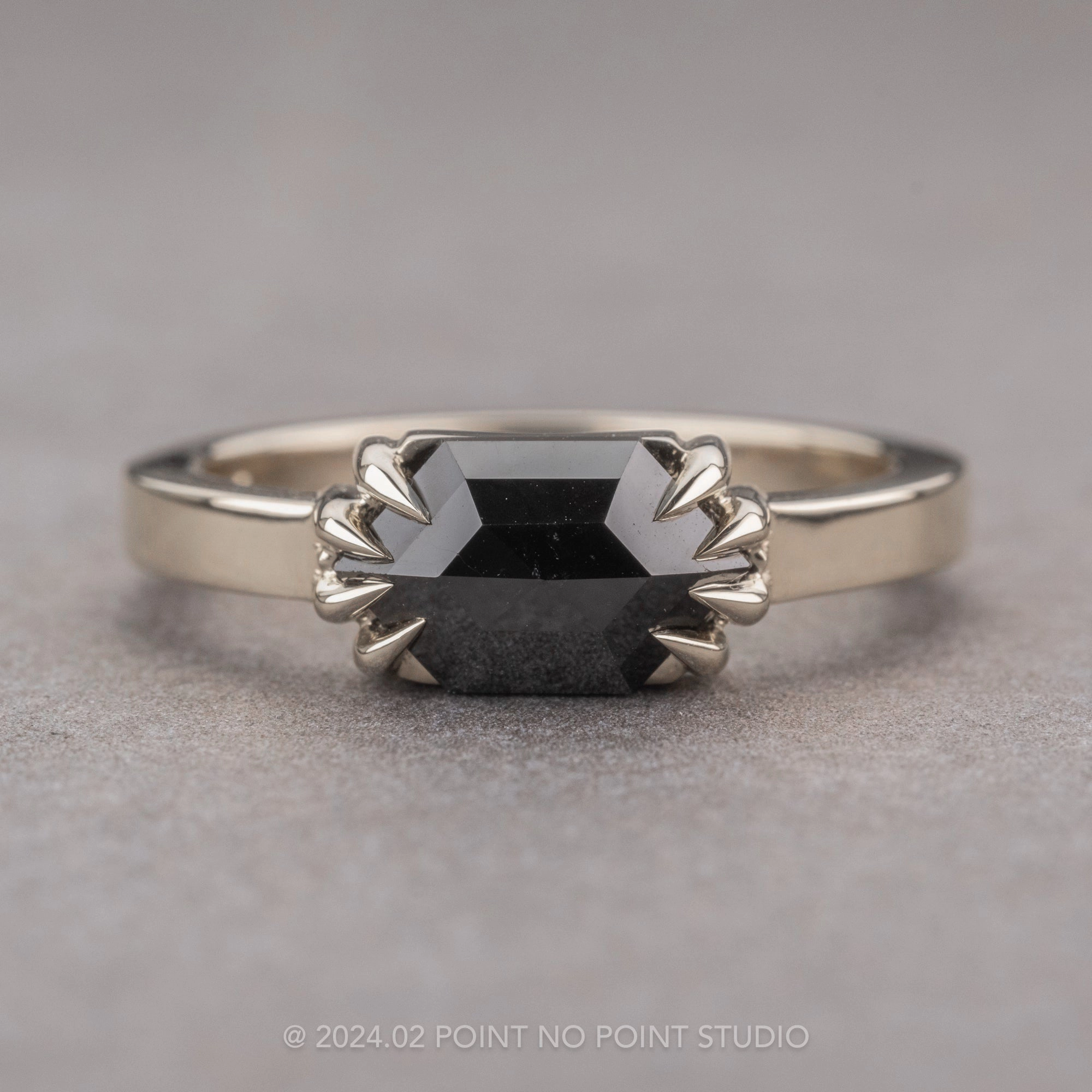 1.02 Carat Black Hexagon Diamond Engagement Ring, Jane Setting, 14K White Gold