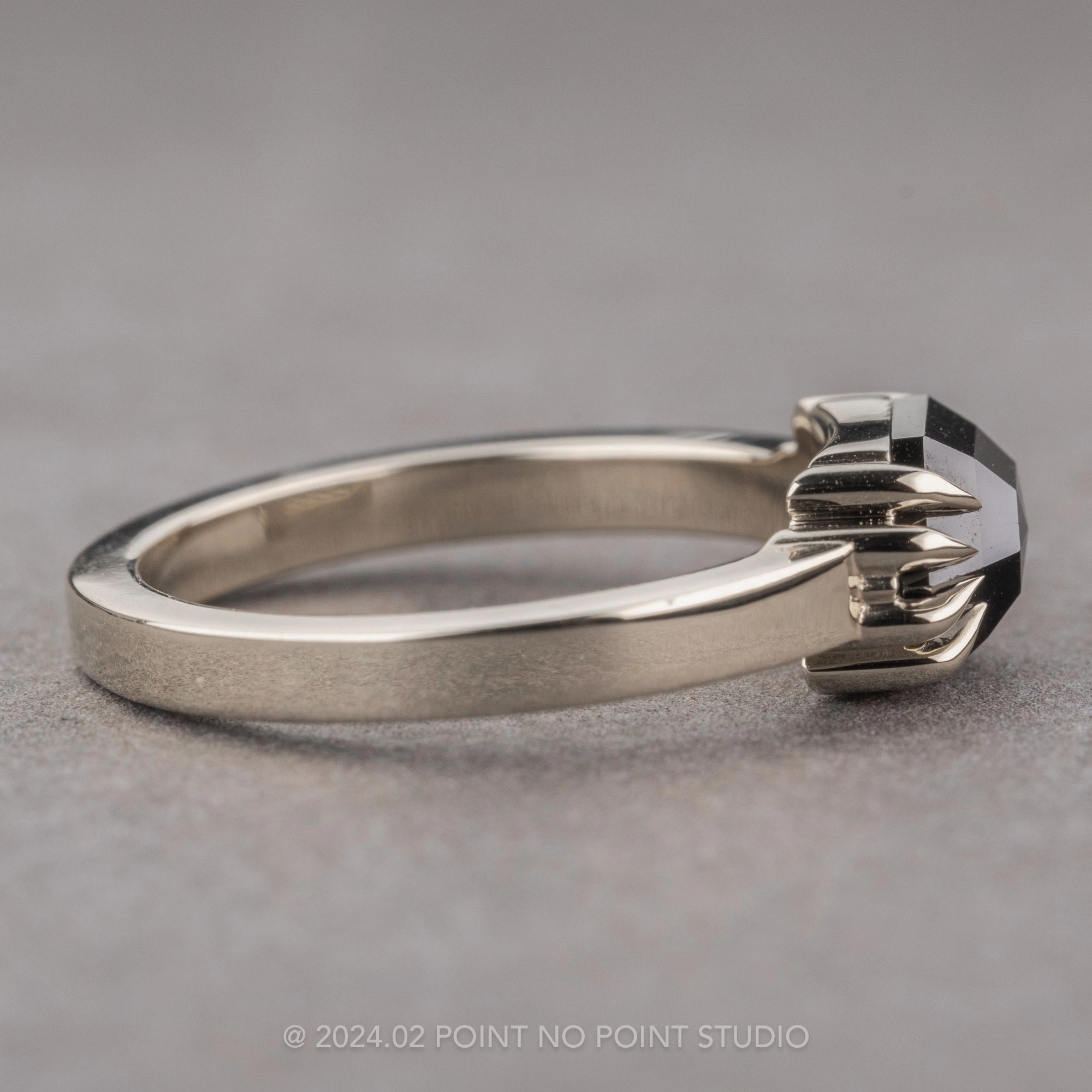 1.02 Carat Black Hexagon Diamond Engagement Ring, Jane Setting, 14K White Gold