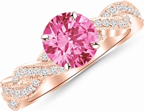 1.03 Carat 14K White Gold Twisting Designer Eternity Love Split Shank Diamond Engagement Ring With Milgrain with a 0.75 Carat Natural Pink Sapphire Center (Heirloom Quality)