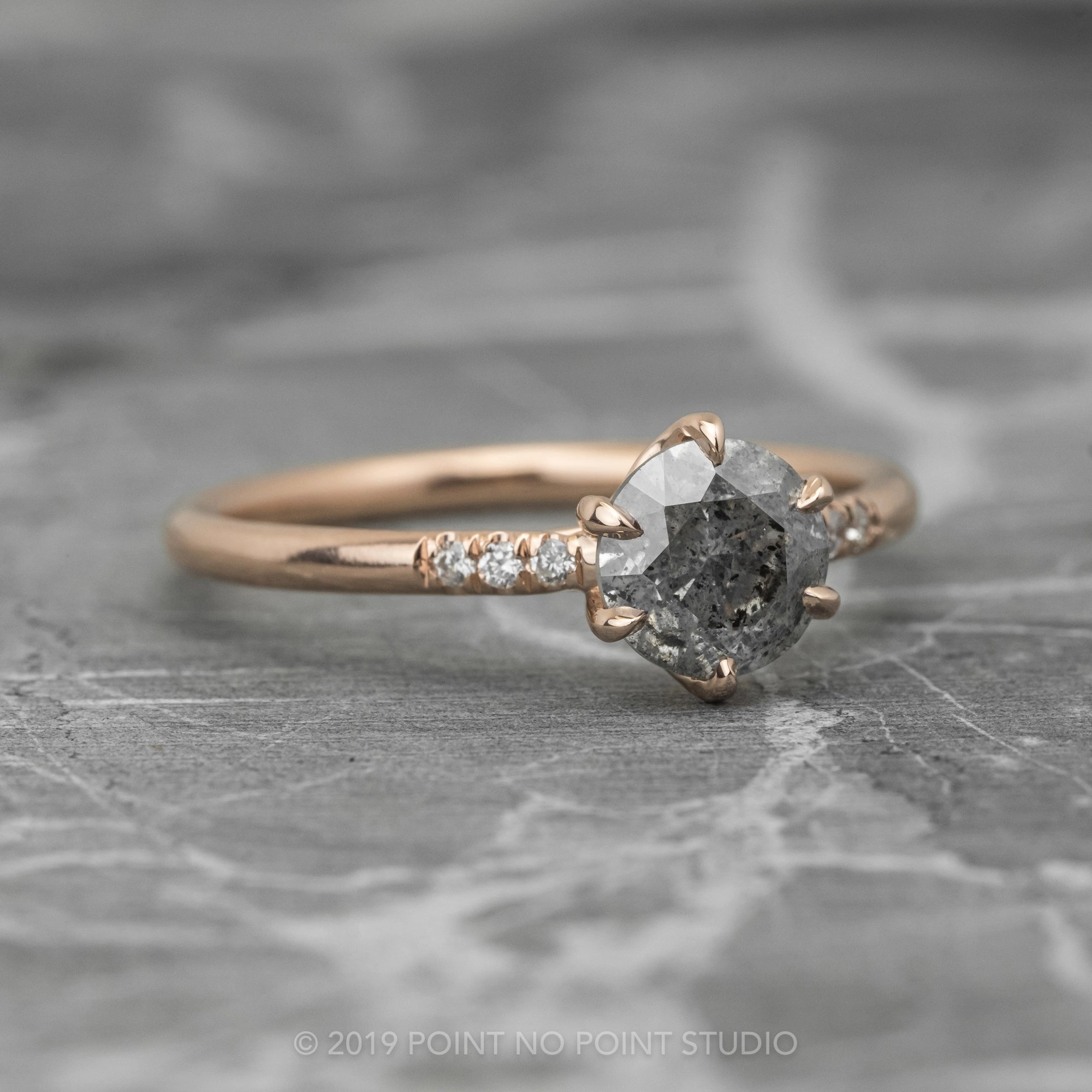 1.12 Carat Salt and Pepper Round Diamond Engagement Ring, Madeline Setting, 14K Rose Gold