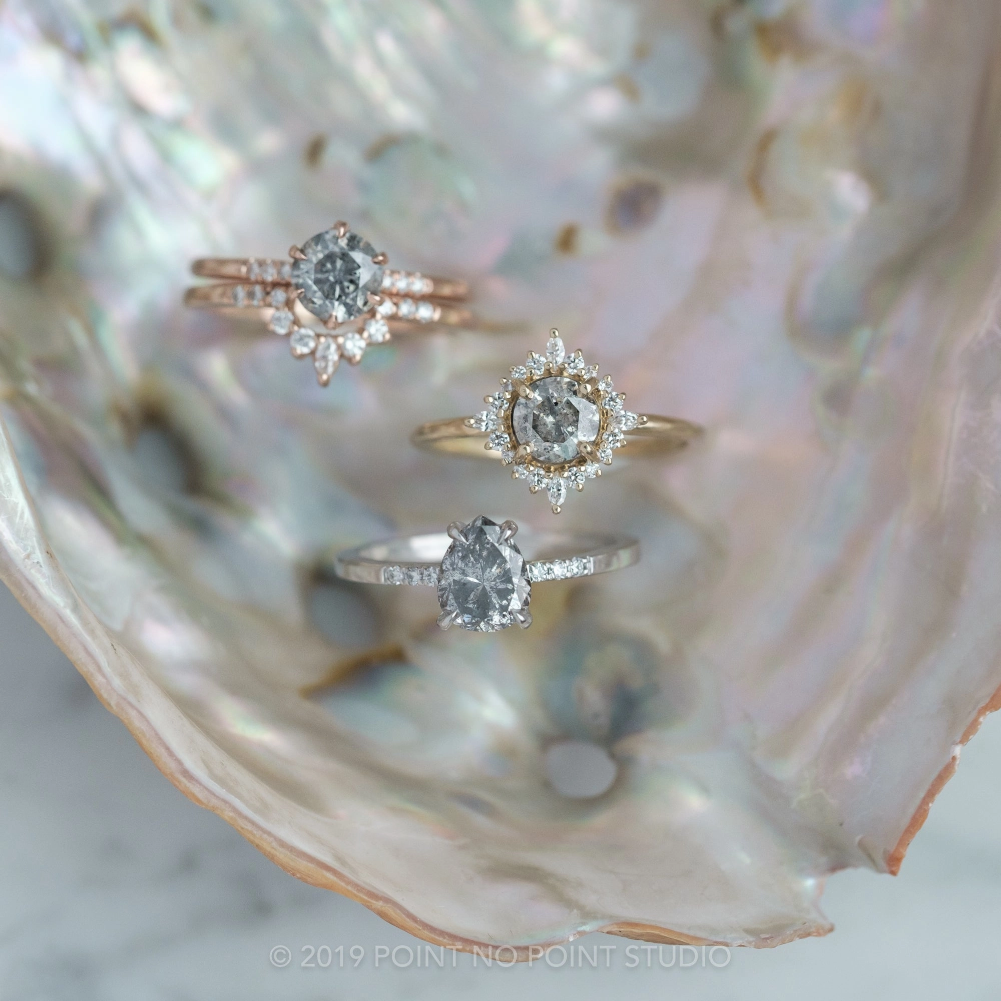 1.12 Carat Salt and Pepper Round Diamond Engagement Ring, Madeline Setting, 14K Rose Gold