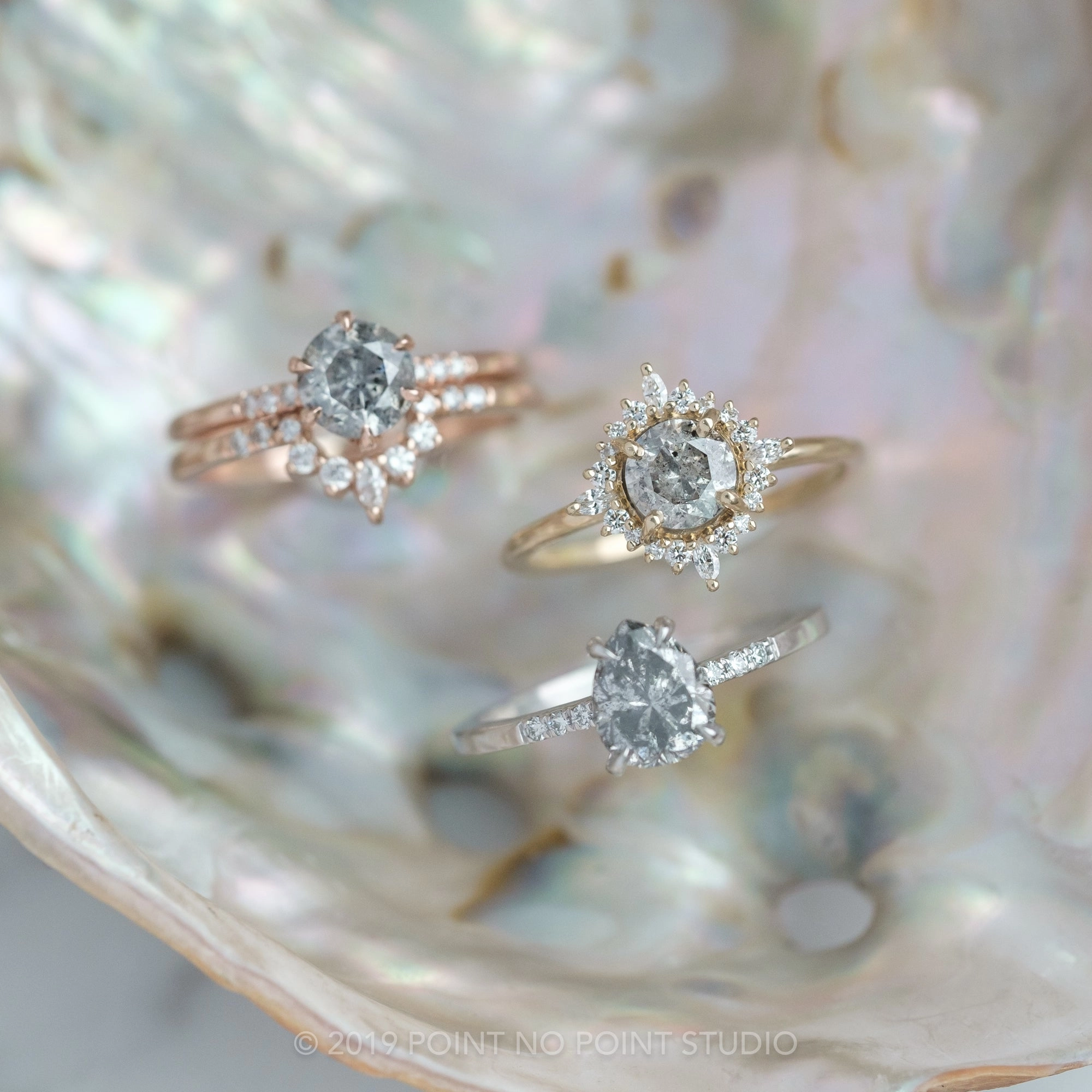 1.12 Carat Salt and Pepper Round Diamond Engagement Ring, Madeline Setting, 14K Rose Gold