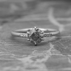 1.12 Carat Salt and Pepper Round Diamond Engagement Ring, Madeline Setting, 14K White Gold