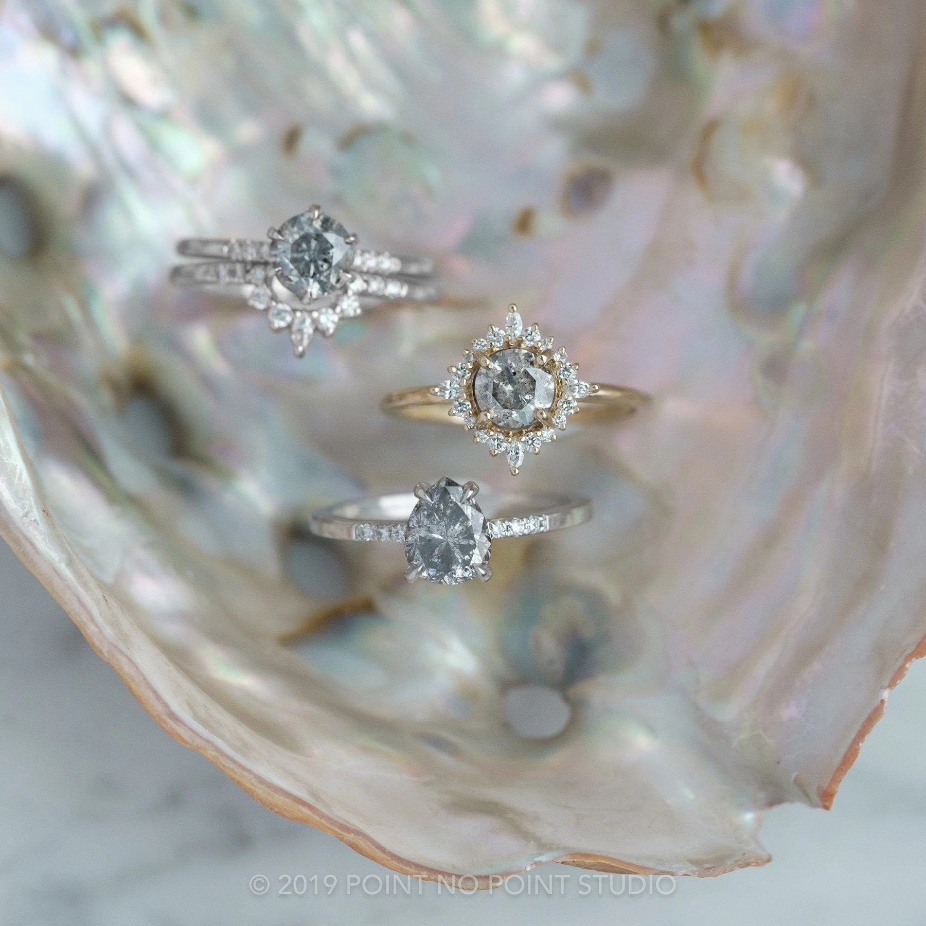 1.12 Carat Salt and Pepper Round Diamond Engagement Ring, Madeline Setting, 14K White Gold