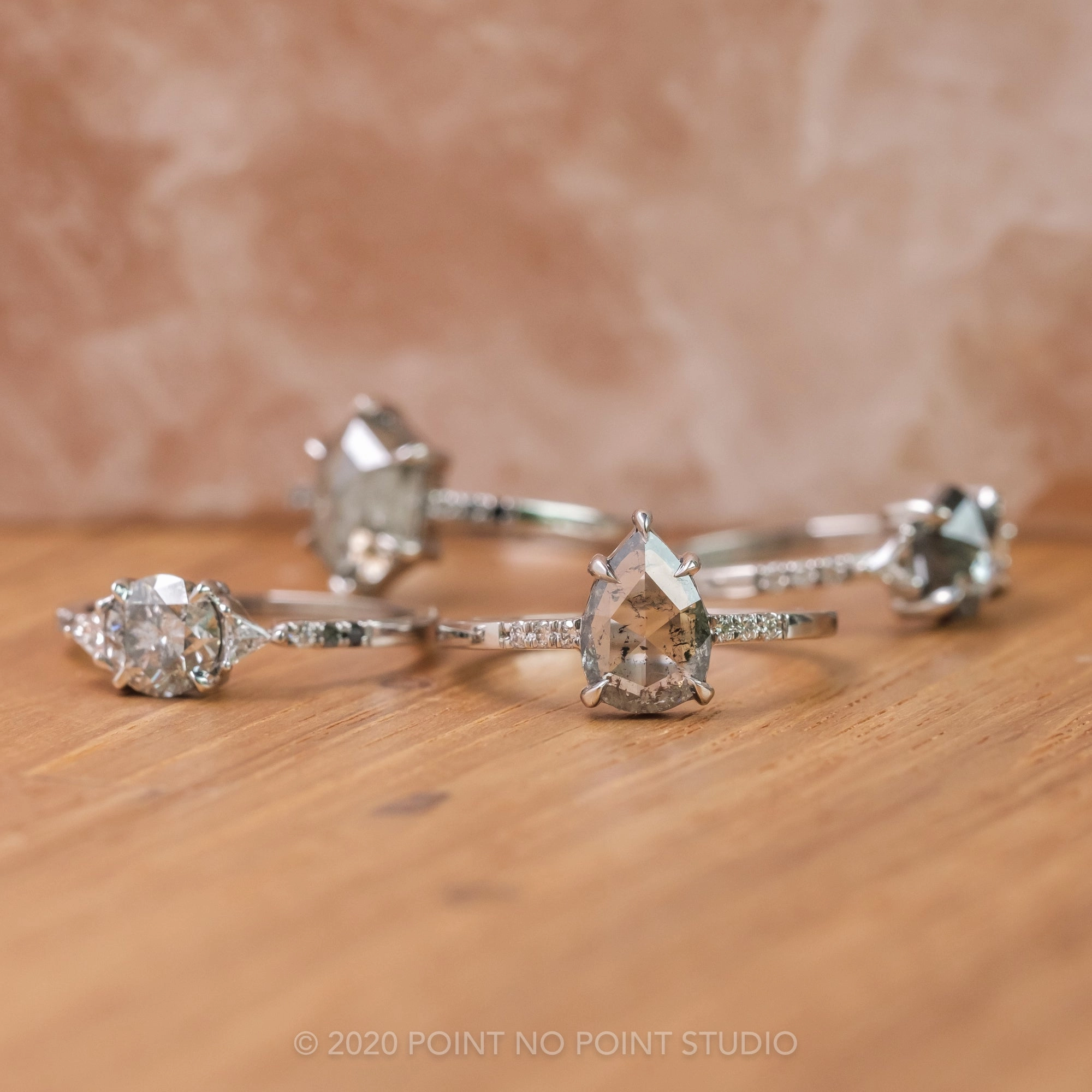 1.15 Carat Salt and Pepper Round Diamond Engagement Ring, Ombre Eliza Setting, 14K White Gold