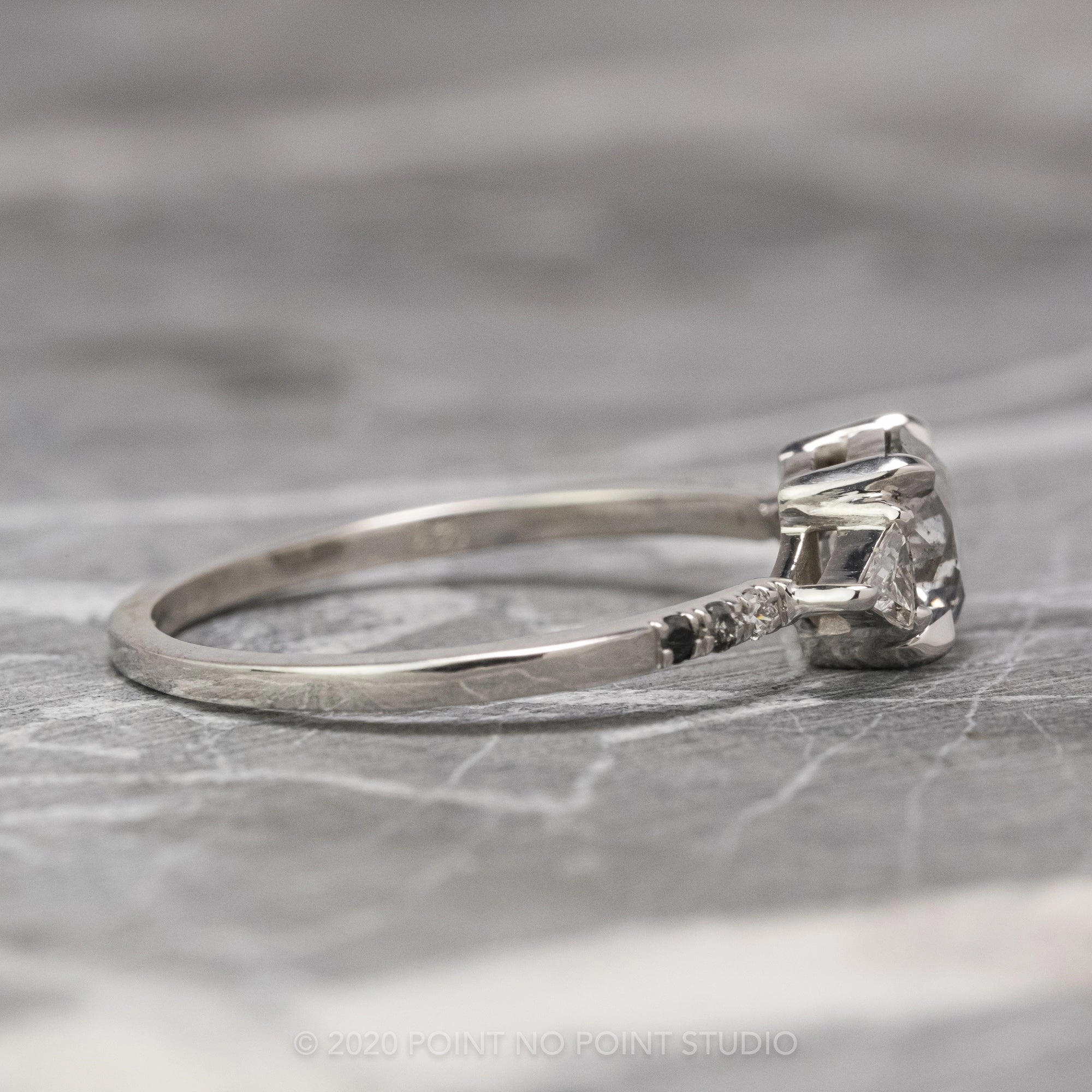 1.15 Carat Salt and Pepper Round Diamond Engagement Ring, Ombre Eliza Setting, 14K White Gold