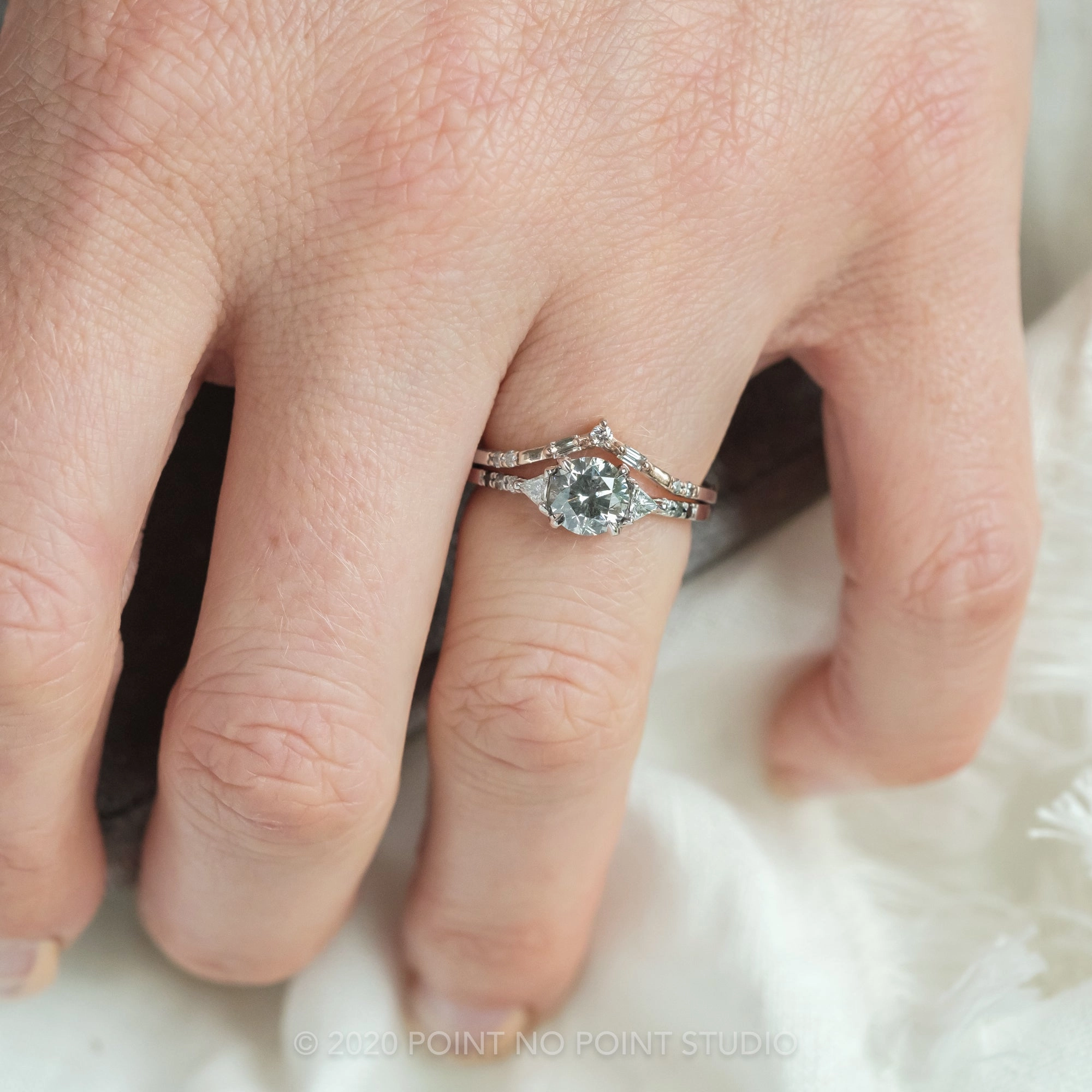 1.15 Carat Salt and Pepper Round Diamond Engagement Ring, Ombre Eliza Setting, 14K White Gold