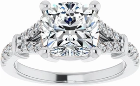 1.1Carat -6.0mm Cushion Moissanite Cathedral Engagement Ring With Natural diamond In14k Gold For Women,D-VVS1