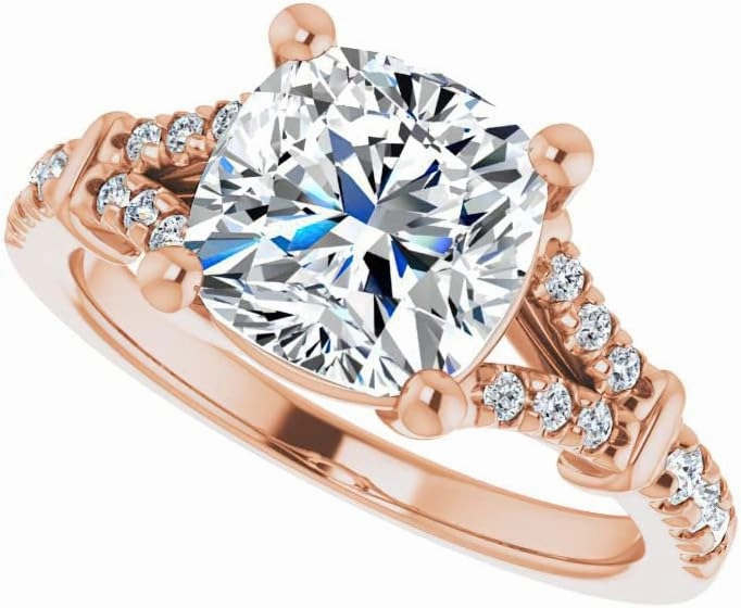 1.1Carat -6.0mm Cushion Moissanite Cathedral Engagement Ring With Natural diamond In14k Gold For Women,D-VVS1